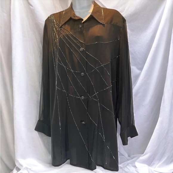 Diane Gilman Tops - Vintage Silk Beaded Women’s Button Down Shirt Blouse